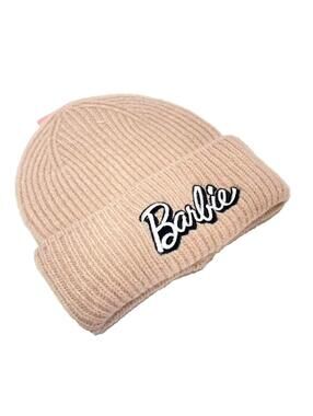 Barbie Hat Peach Pink Beanie Embroidered Toque Womens Black Knit Cute Barbie New